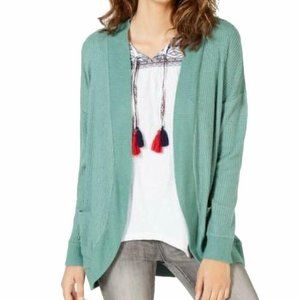 Hippie Rose Juniors' Green Waffled Cocoon Cardigan